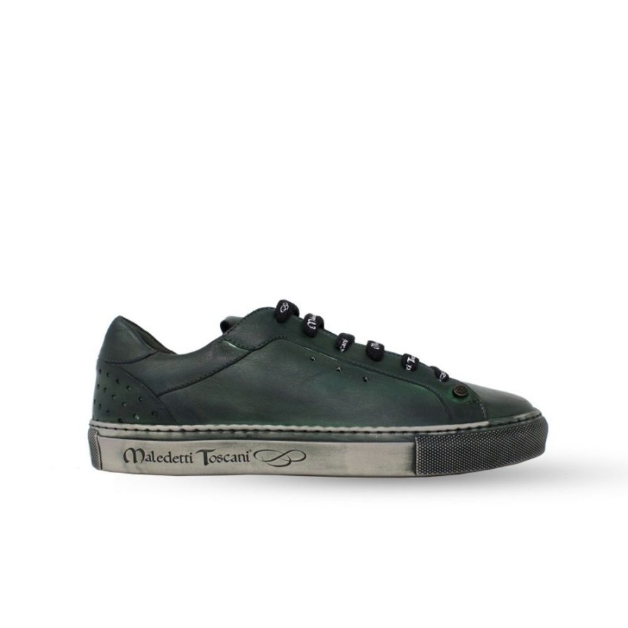 Man Maledetti Toscani Leather Men'S Shoes Maledetti Toscani | Man Leather Casual Sneakers "Val D'Orcia" Green Dark Green