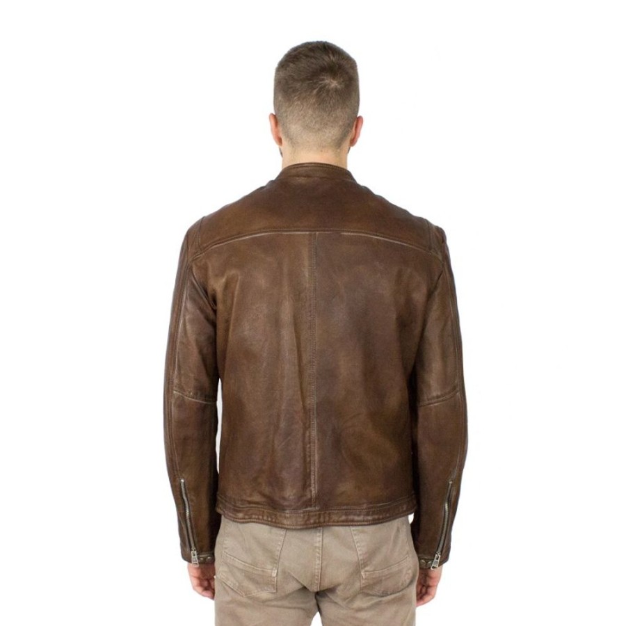 Man Maledetti Toscani Leather Men'S Jackets | Leather Man Jacket "Biker" Dark Brown