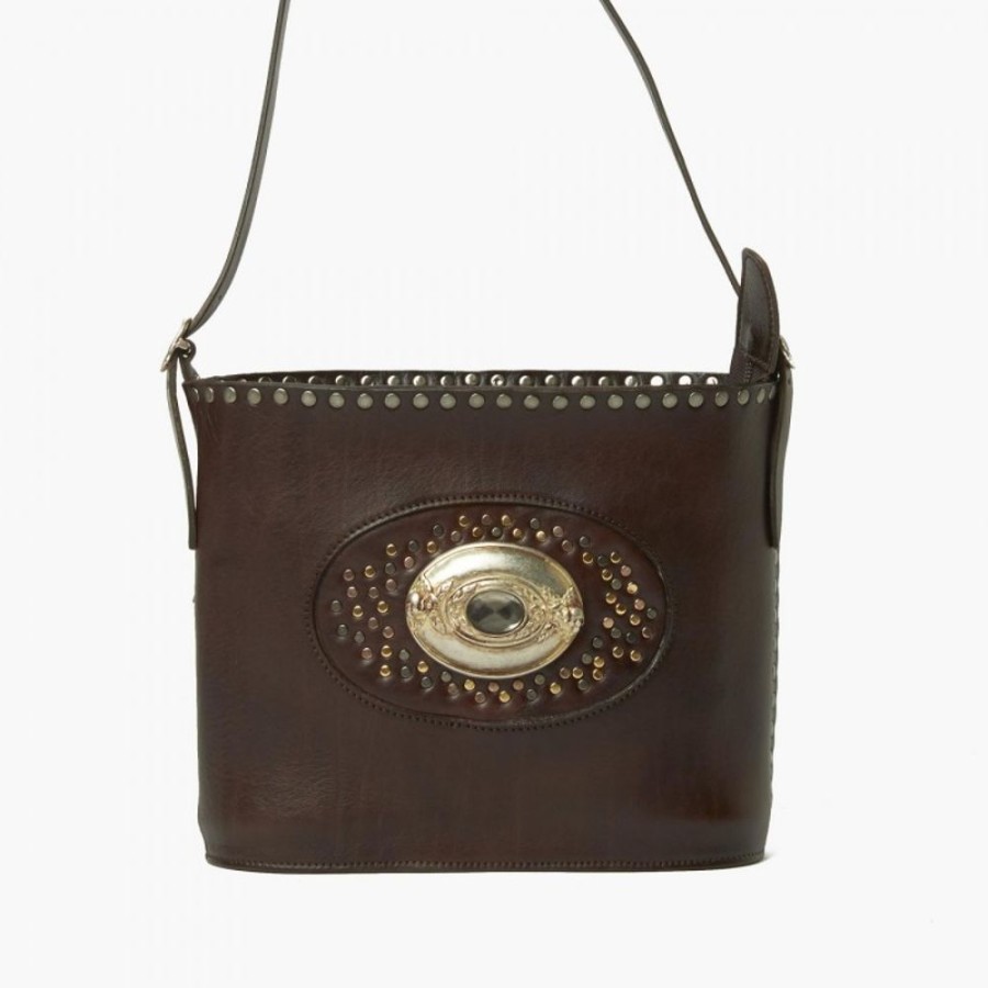 Woman Maledetti Toscani | Leather Lady Bag "Secchiello Fibbia" Mt Dark Brown