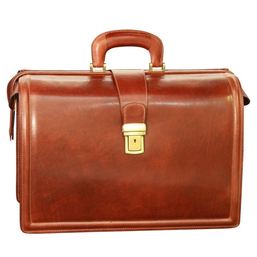 Business Officina 66 | Diplomatic Briefcase In Full Grain Leather "Wieliczka" Brown