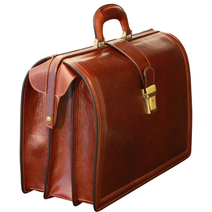 Business Officina 66 | Diplomatic Briefcase In Full Grain Leather "Wieliczka" Brown