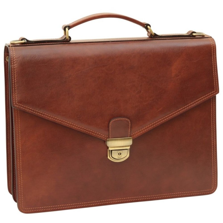 Business Officina 66 | Leather Woman/Man Briefcase "Hamburg" Brown