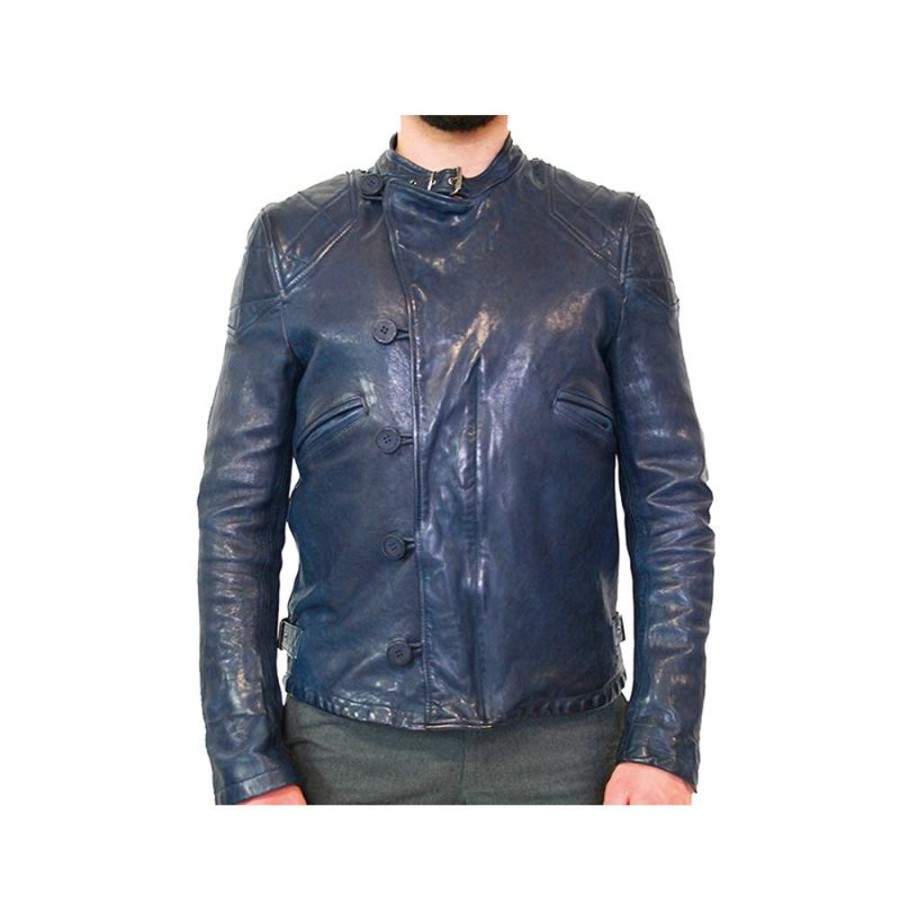 Man Maledetti Toscani Leather Men'S Jackets | Leather Man Jacket "Aviatore" Blue