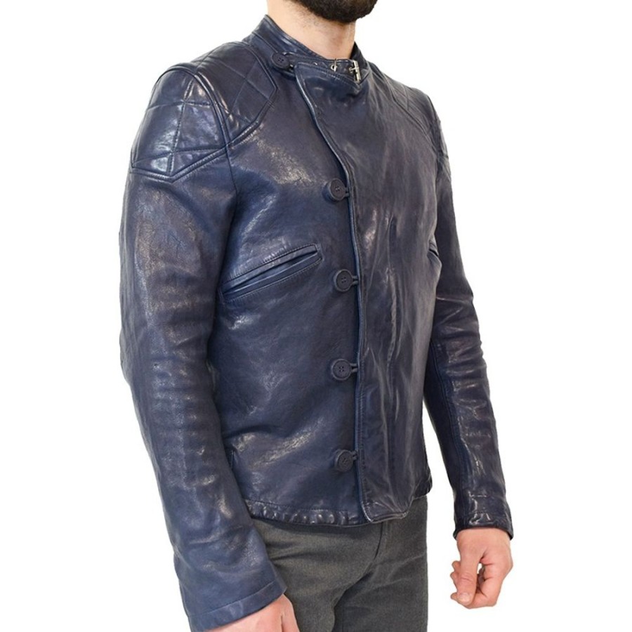 Man Maledetti Toscani Leather Men'S Jackets | Leather Man Jacket "Aviatore" Blue