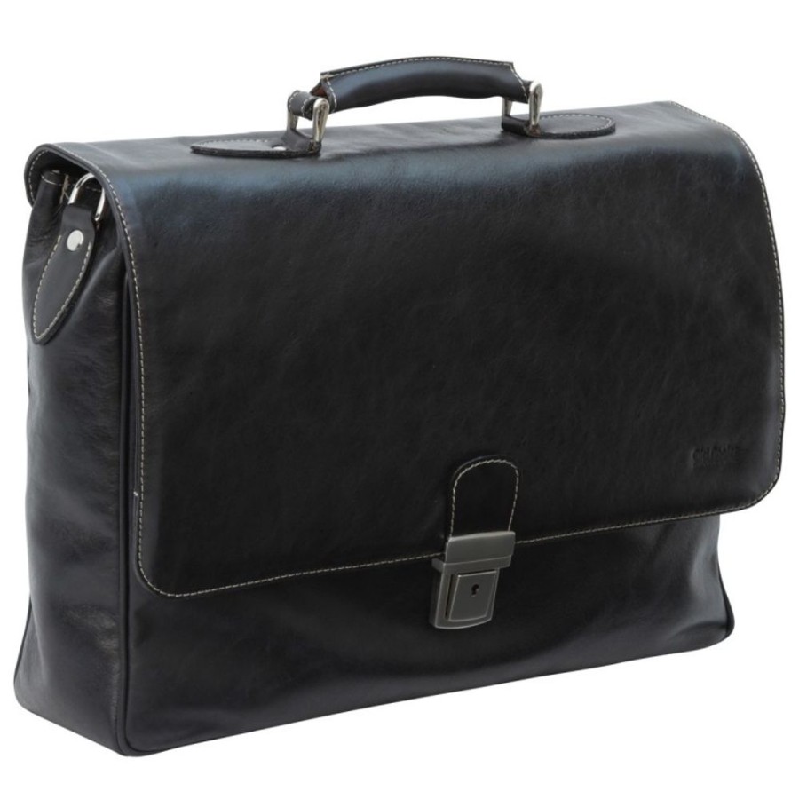 Business Officina 66 Leather Men'S Briefcase | Leather Man Briefcase "Radom" Black