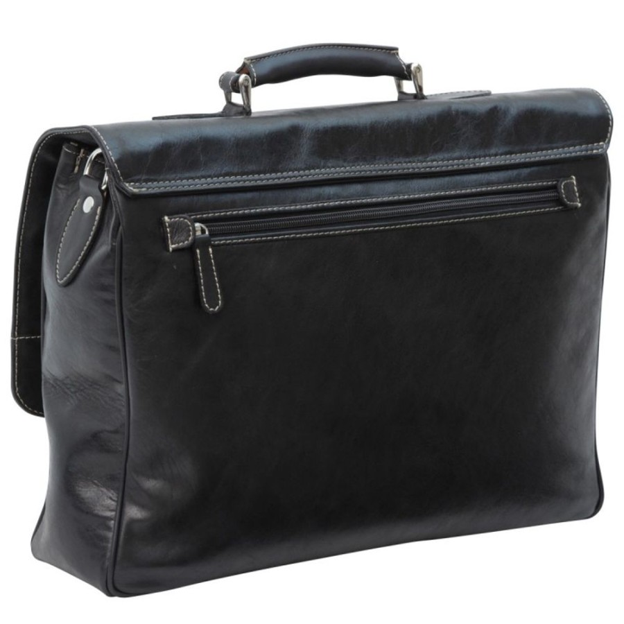 Business Officina 66 Leather Men'S Briefcase | Leather Man Briefcase "Radom" Black