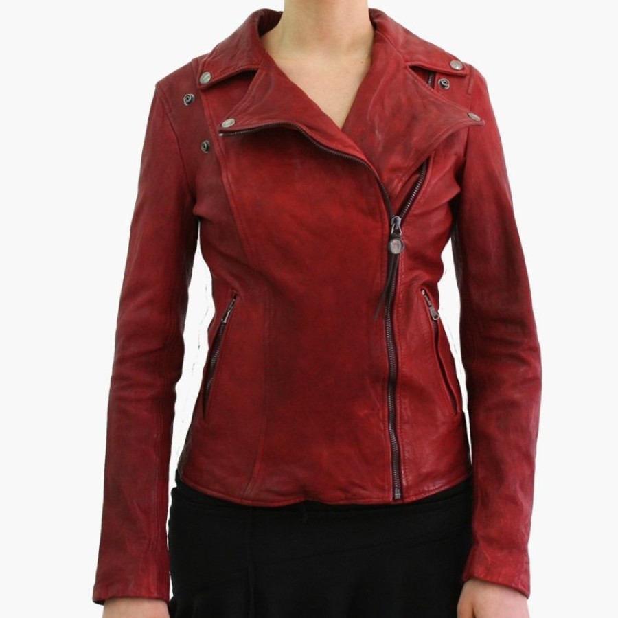 Woman Maledetti Toscani | Leather Lady Jacket "Chiodo" Cw Red