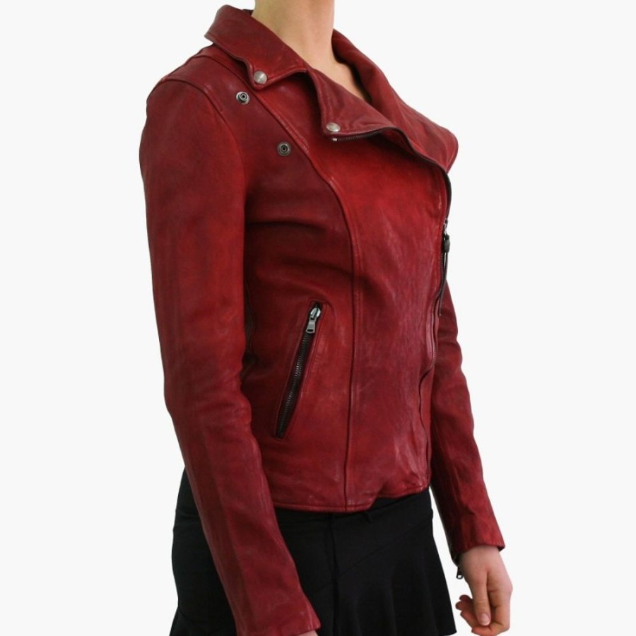 Woman Maledetti Toscani | Leather Lady Jacket "Chiodo" Cw Red