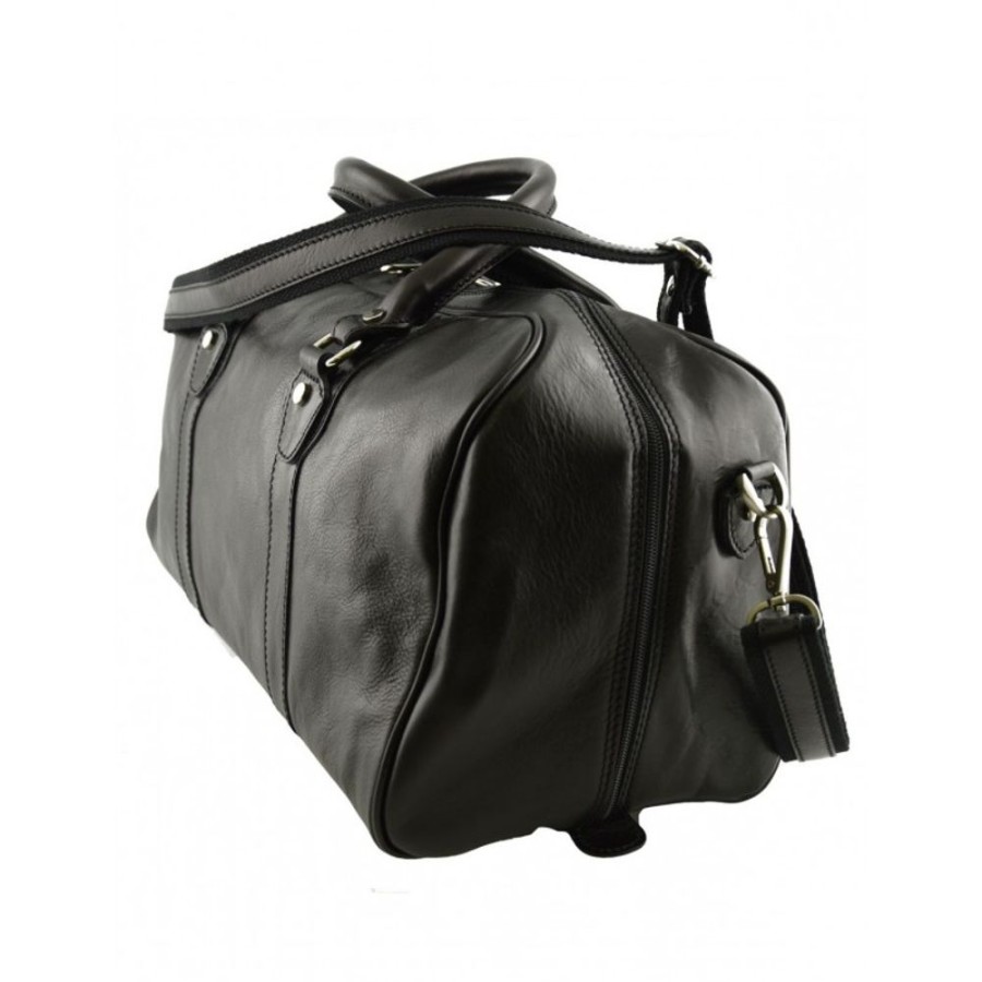 Travels Officina 66 | Italian Handcrafted Travel Bag Made Of Genuine Tuscan Leather "Swidnica" Ne Black