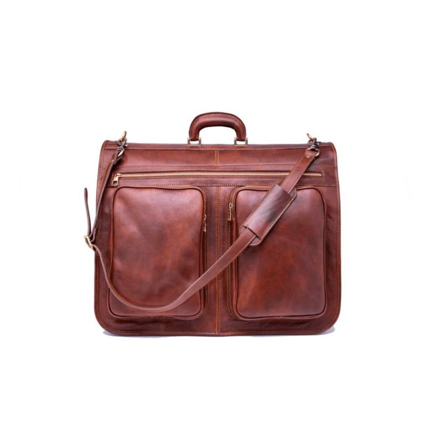 Travels Officina 66 | Leather Clothes Bag With 2 Hangers K Brown