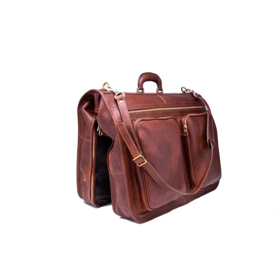 Travels Officina 66 | Leather Clothes Bag With 2 Hangers K Brown