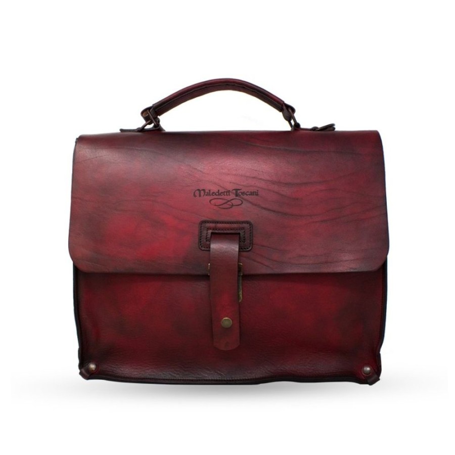 Business Maledetti Toscani Leather Men'S Briefcase | Briefcase - Business Backpack In Italian Leather Par Excellence "Toscana" Red