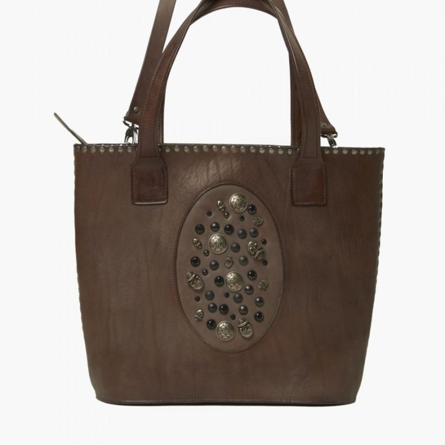 Woman Maledetti Toscani | Leather Lady Bag "Teschi Media" Dark Taupe