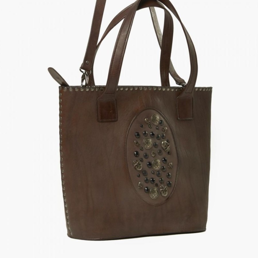 Woman Maledetti Toscani | Leather Lady Bag "Teschi Media" Dark Taupe