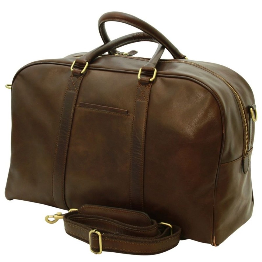 Travels Officina 66 | Big, Minimalist Travel Bag In Fine Calfskin. "Grudziadz" Db Dark Brown