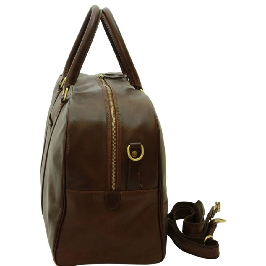 Travels Officina 66 | Big, Minimalist Travel Bag In Fine Calfskin. "Grudziadz" Db Dark Brown