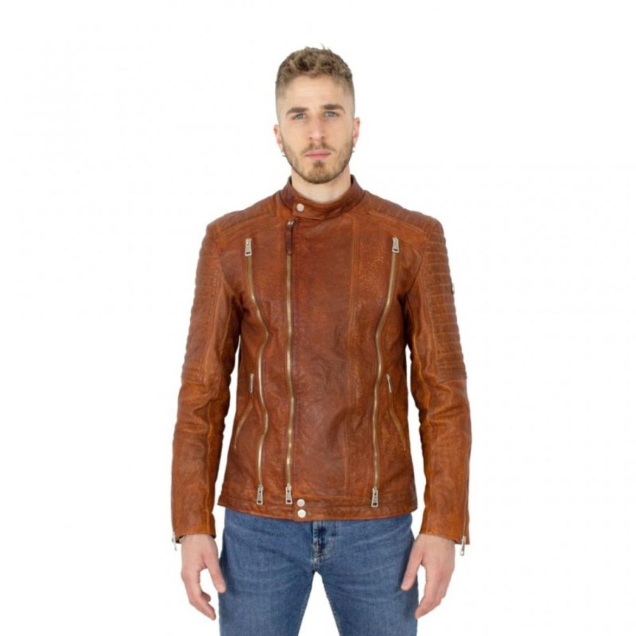 Man Maledetti Toscani Leather Men'S Jackets | Leather Man Jacket "Moto" Br