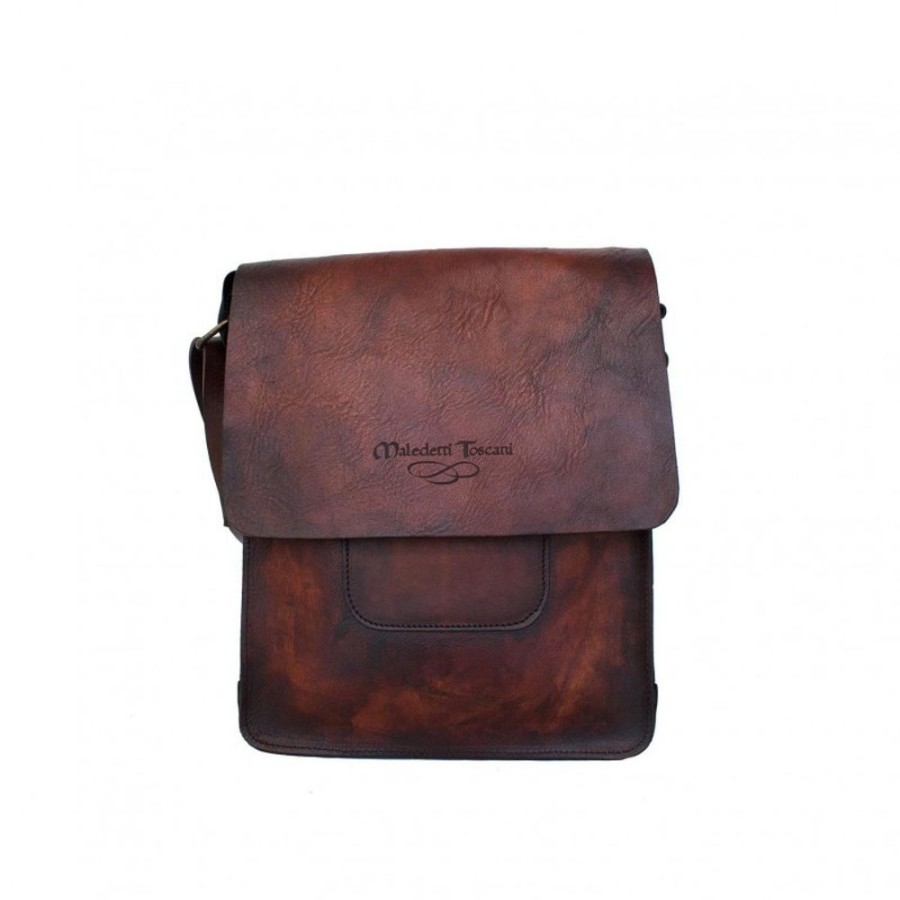 Man Maledetti Toscani | Shoulder Strap In Vegetable Tanned And Hand Dyed Leather. Brown Mogano