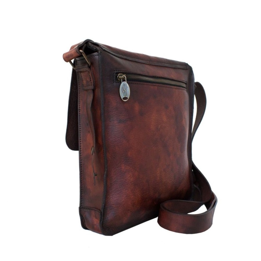 Man Maledetti Toscani | Shoulder Strap In Vegetable Tanned And Hand Dyed Leather. Brown Mogano