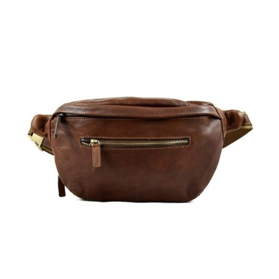 Man Officina 66 | Bum Bag 100% Made In Italy Vegetable Tanned Hand Dyed Leather. "Follonica" Brown