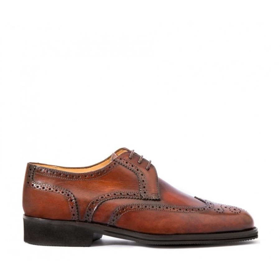 Man Officina 66 Leather Men'S Lace-Up Shoes | Leather Men'S Lace-Up Shoe, Full Brogue Derby Model Brown