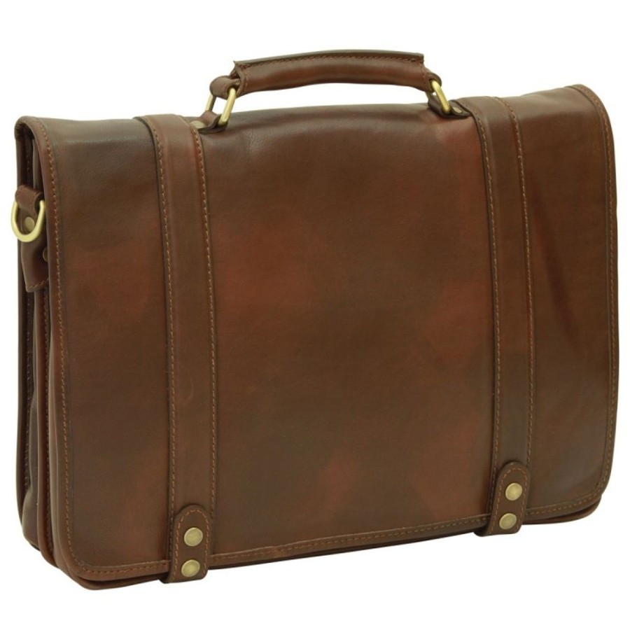 Business Officina 66 Leather Men'S Briefcase | Leather Man Briefcase "Sosnowiec" Dark Brown