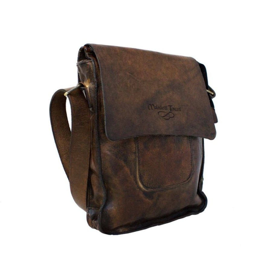 Man Maledetti Toscani | Shoulder Strap In Vegetable Tanned And Hand Dyed Leather. Brown