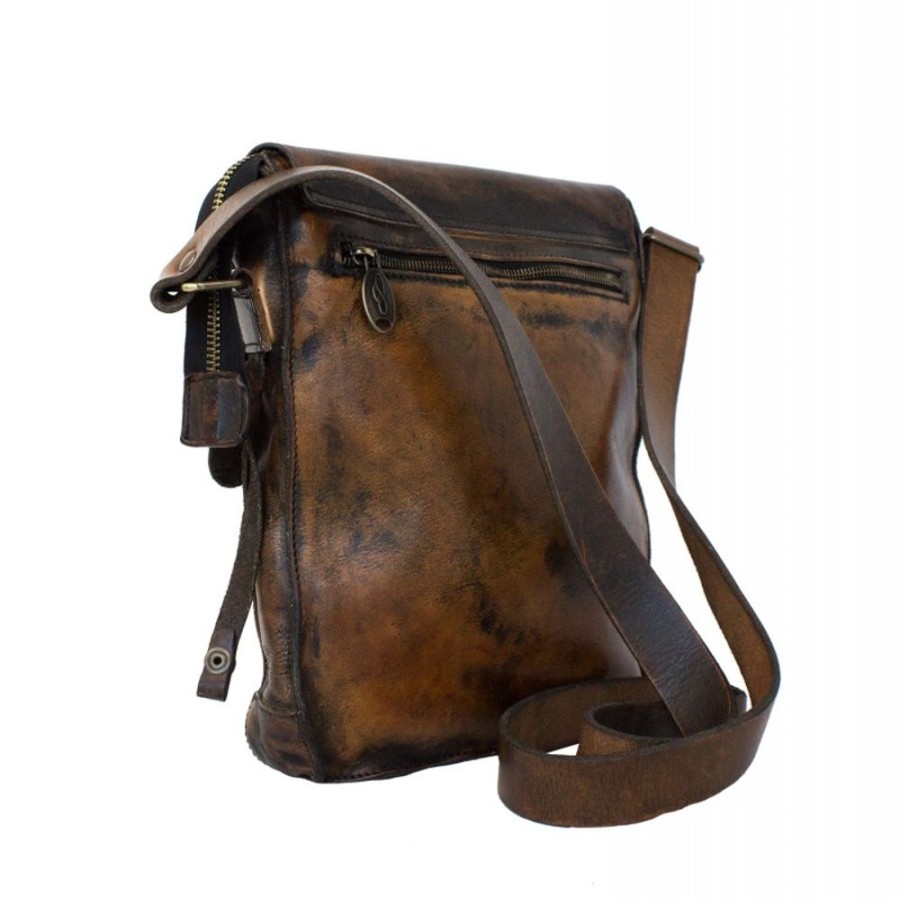 Man Maledetti Toscani | Shoulder Strap In Vegetable Tanned And Hand Dyed Leather. Brown