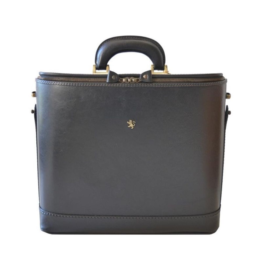 Business Pratesi | Elegant Leather Laptop Briefcase. "Raffaello" B116-15 Black