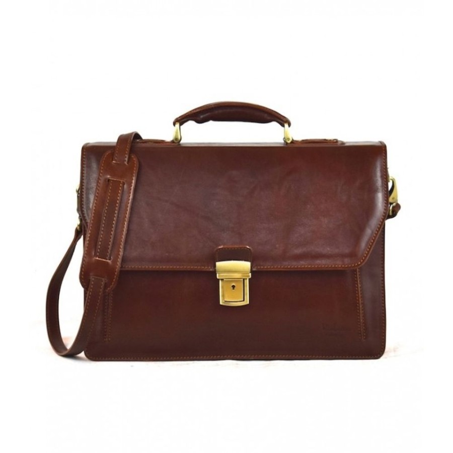 Business Officina 66 Leather Women'S Briefcase | Leather Briefcase Woman "San Donato" Brown