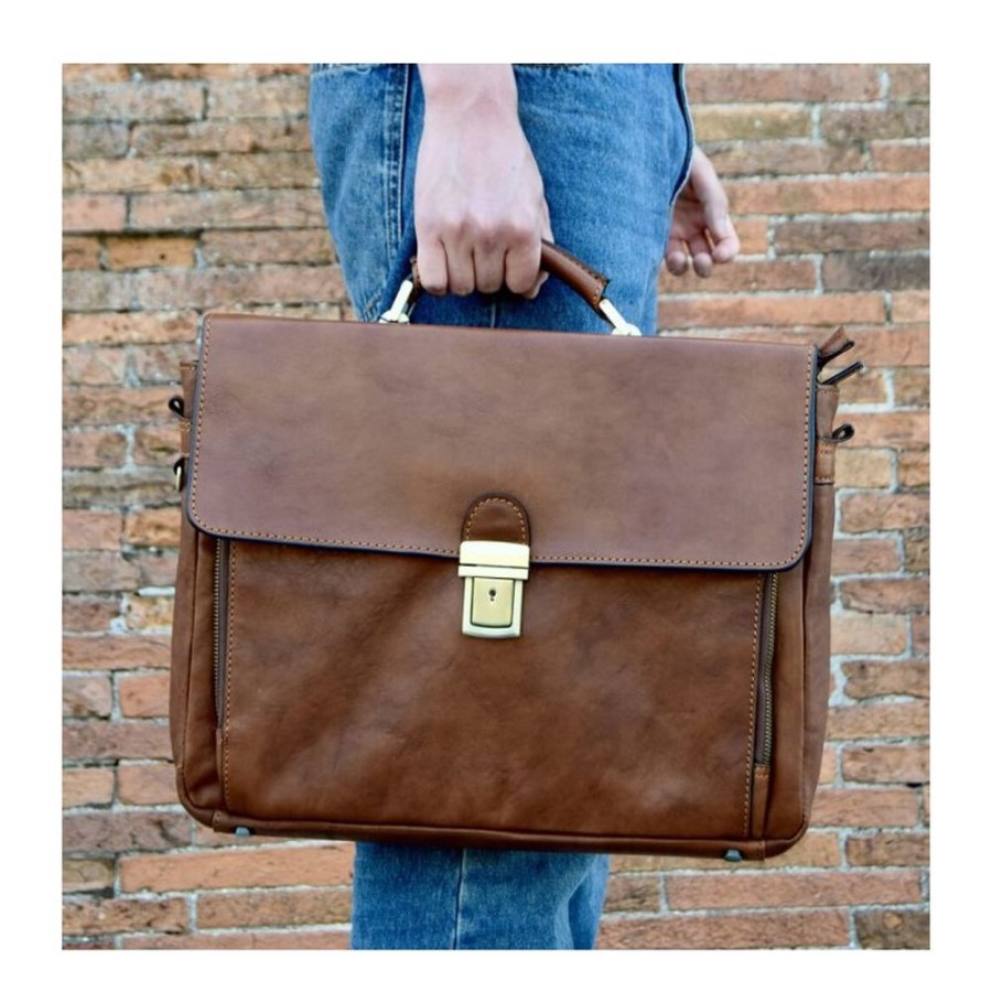 Business Officina 66 Leather Men'S Briefcase | Leather Man Briefcase "Casanova" Brown