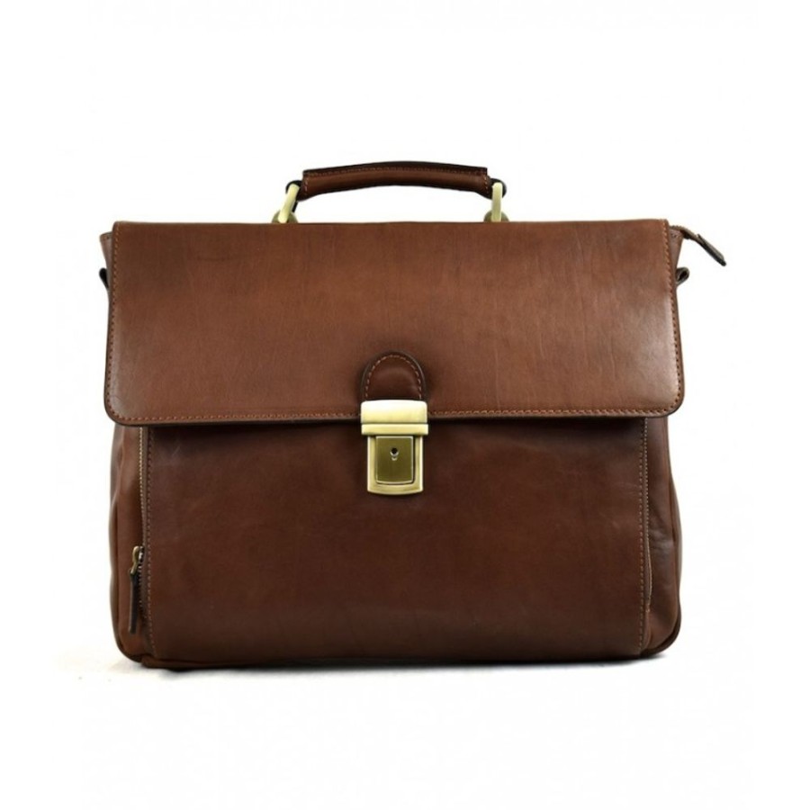 Business Officina 66 Leather Men'S Briefcase | Leather Man Briefcase "Casanova" Brown