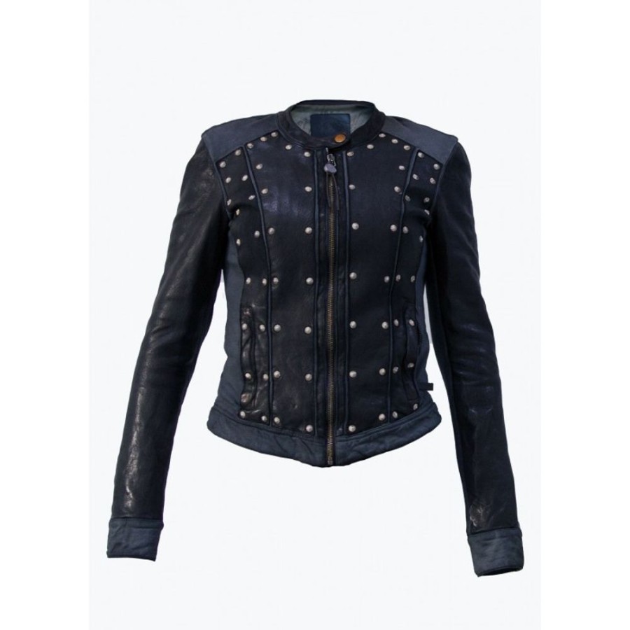 Woman Maledetti Toscani | Leather Lady Jacket "Strisce E Borchie" Black