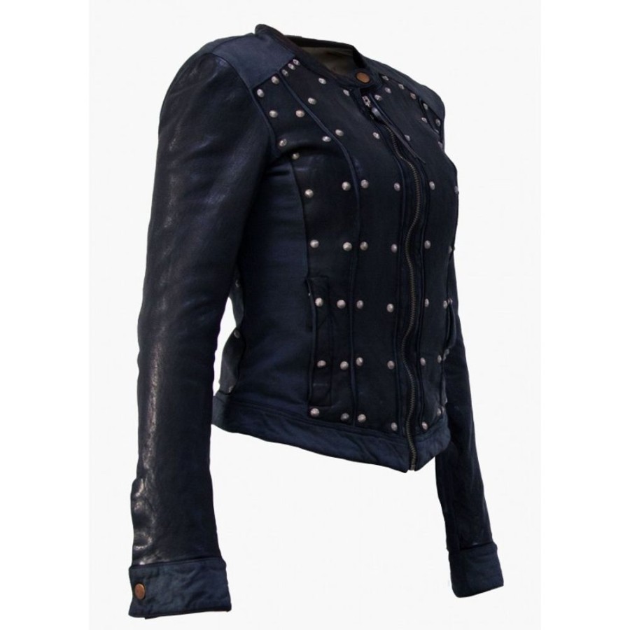 Woman Maledetti Toscani | Leather Lady Jacket "Strisce E Borchie" Black