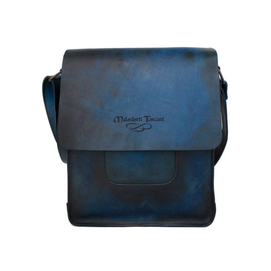 Man Maledetti Toscani | Shoulder Strap In Vegetable Tanned And Hand Dyed Leather. Blue