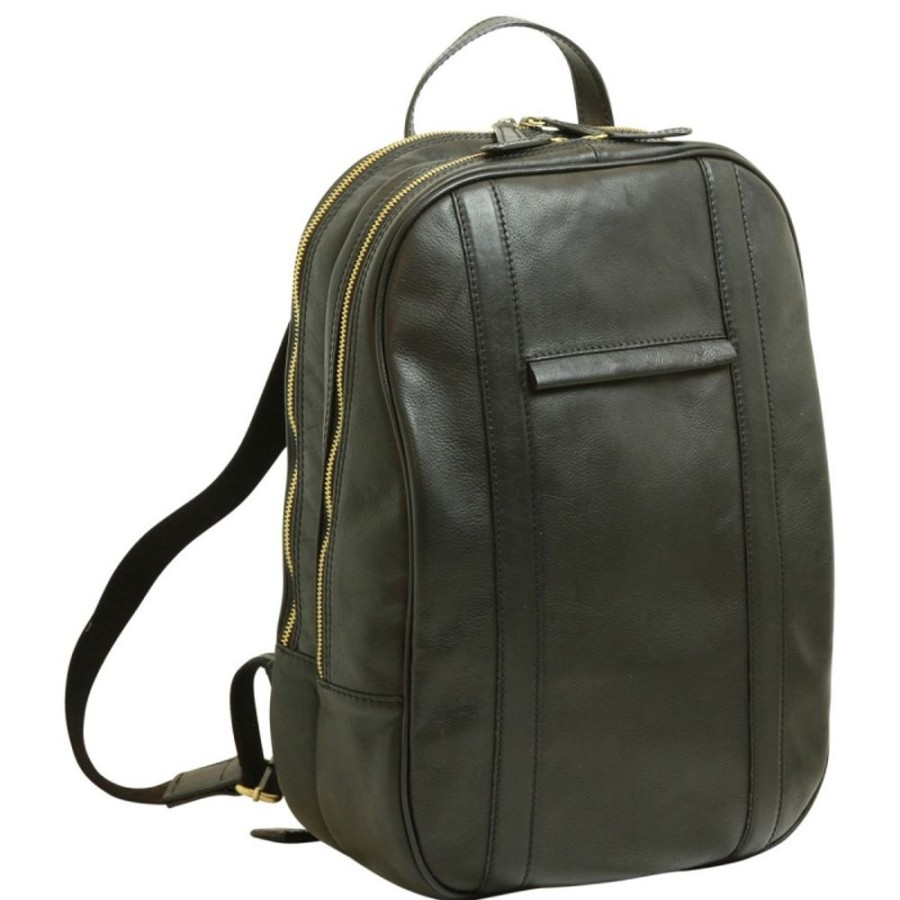 Business Officina 66 | Beautiful 13 "Computer Backpack In Soft Vegetable Tanned Calfskin "Nowy Sacz" Black