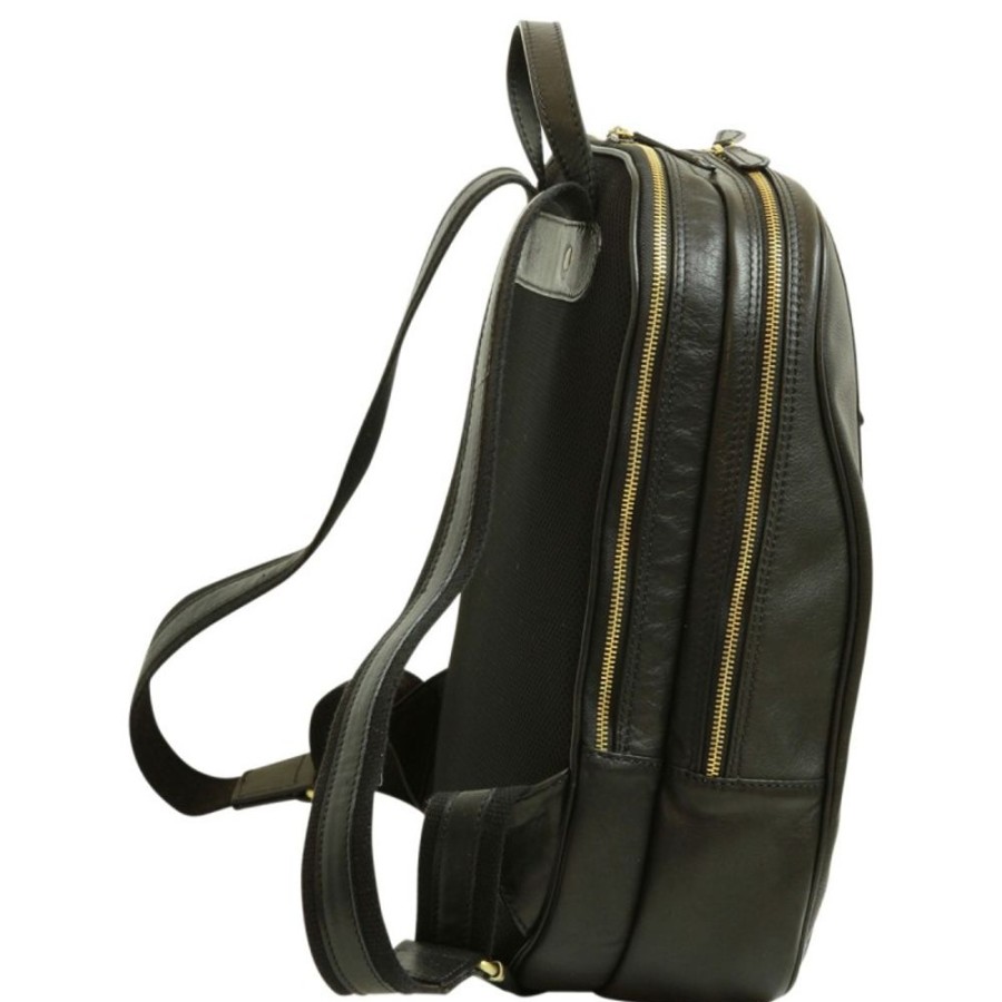 Business Officina 66 | Beautiful 13 "Computer Backpack In Soft Vegetable Tanned Calfskin "Nowy Sacz" Black