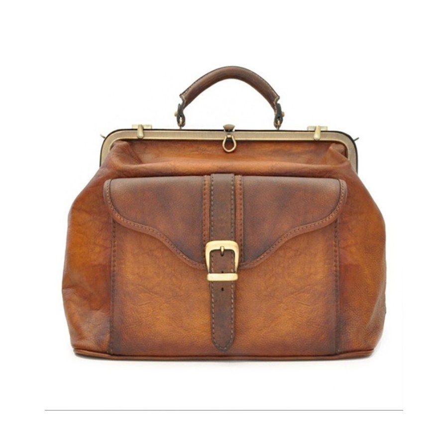 Travels Pratesi | Woman Travel Bag Italian Vegetable-Tanned Leather "Mary Poppins" Brown