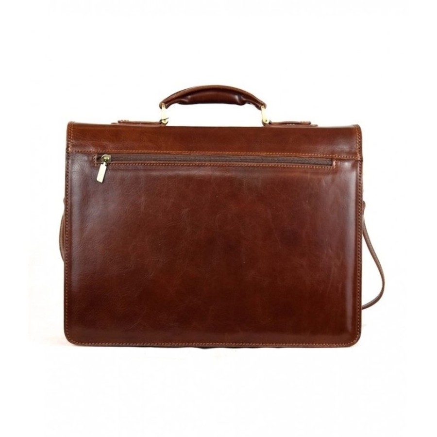 Business Officina 66 Leather Men'S Briefcase | Leather Man Briefcase "Cupi" Brown