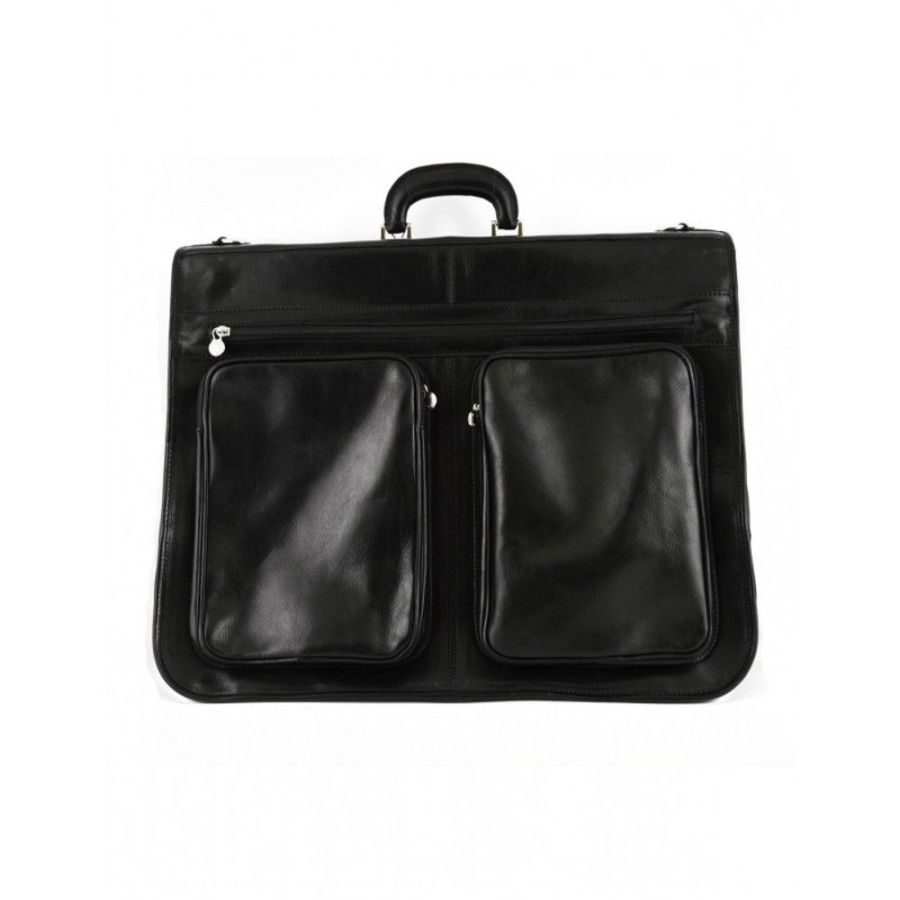 Travels Officina 66 | Leather Clothes Bag With 2 Hangers N Black