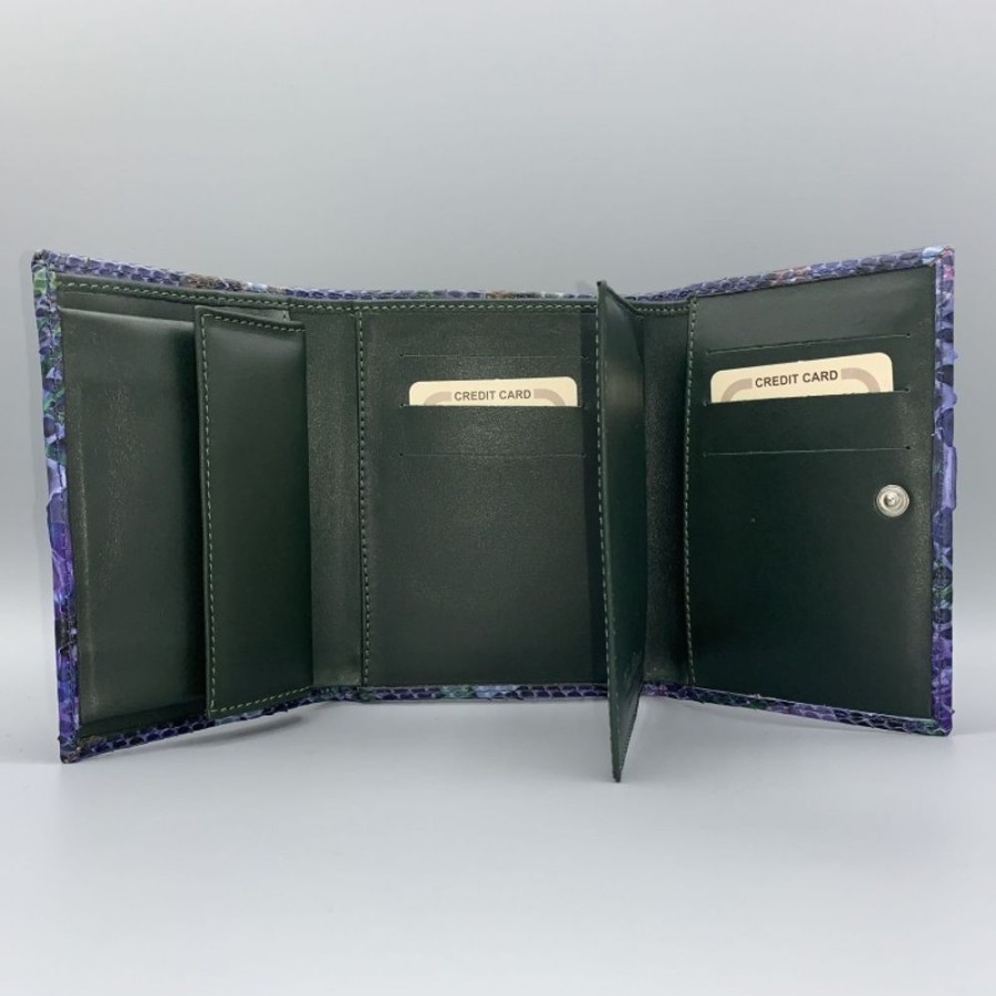 Woman Officina 66 | Woman Wallet In Real Python Leather With Floral Pattern And Purse Coin Blue