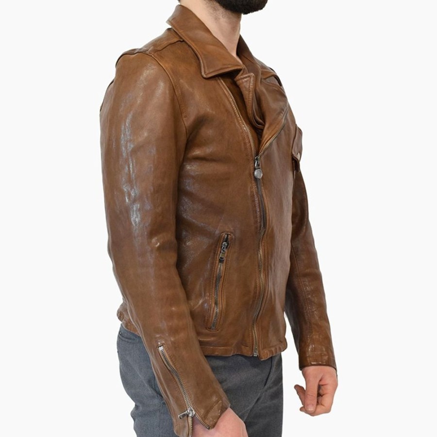 Man Maledetti Toscani Leather Men'S Jackets | Leather Man Jacket "Chiodo Mt" Brown