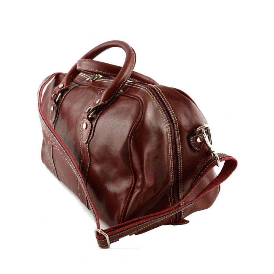 Travels Officina 66 | Italian Handcrafted Travel Bag Made Of Genuine Tuscan Leather "Swidnica" Cw Red