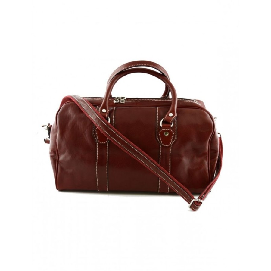 Travels Officina 66 | Italian Handcrafted Travel Bag Made Of Genuine Tuscan Leather "Swidnica" Cw Red