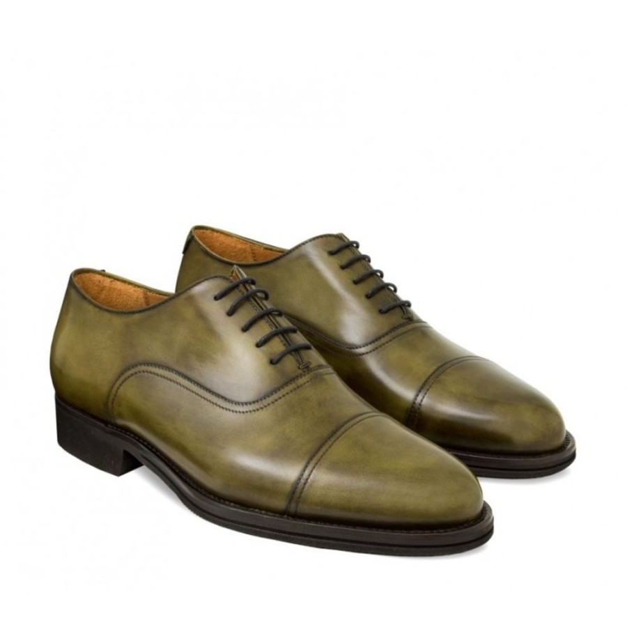 Man Officina 66 Leather Men'S Lace-Up Shoes | Cap Toe Laced Oxford-Style Shoe For Men, In Hand-Antiqued Calfskin Olive