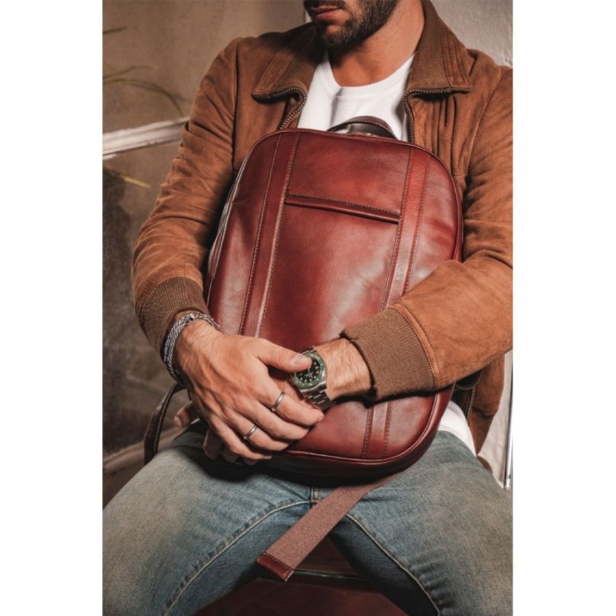 Business Officina 66 | Beautiful 13 "Computer Backpack In Soft Vegetable Tanned Calfskin "Nowy Sacz" Brown