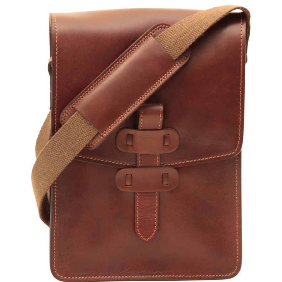 Man Officina 66 | Leather Shoulder Man Bag "Wolsztyn" Brown