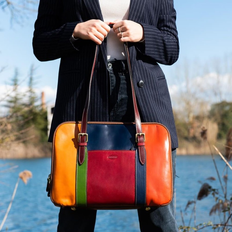 Business Officina 66 Leather Women'S Briefcase | Leather Lady Bag "Fiora" Multicolor