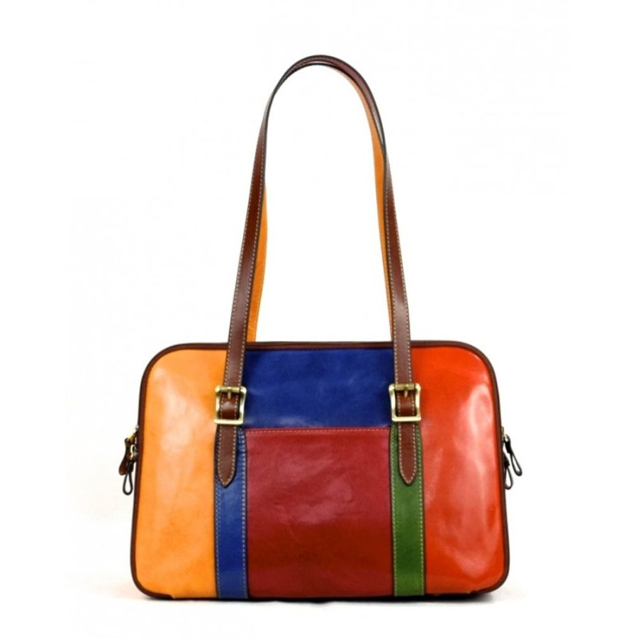 Business Officina 66 Leather Women'S Briefcase | Leather Lady Bag "Fiora" Multicolor