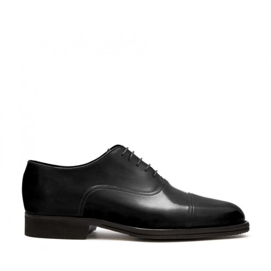 Man Officina 66 Leather Men'S Lace-Up Shoes | Cap Toe Laced Oxford-Style Shoe For Men, In Hand-Antiqued Calfskin Black